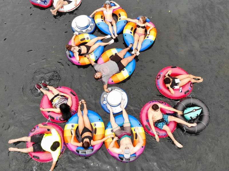 a group of people on a beach
